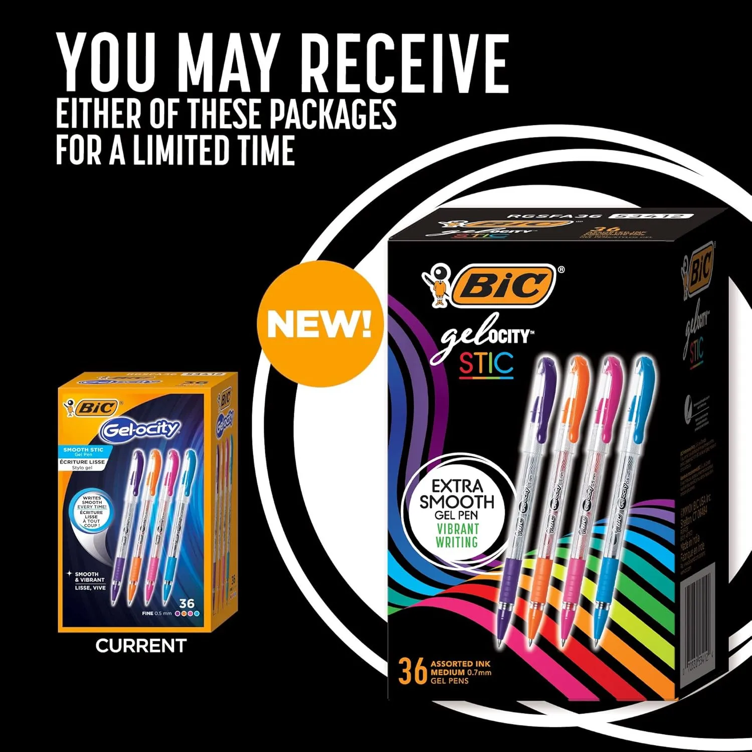 BIC Gel-ocity Smooth Stic Gel Pen, Fine Point (0.5mm), Assorted Colors, 36-Count, Vibrant and Smooth Gel Ink Pens