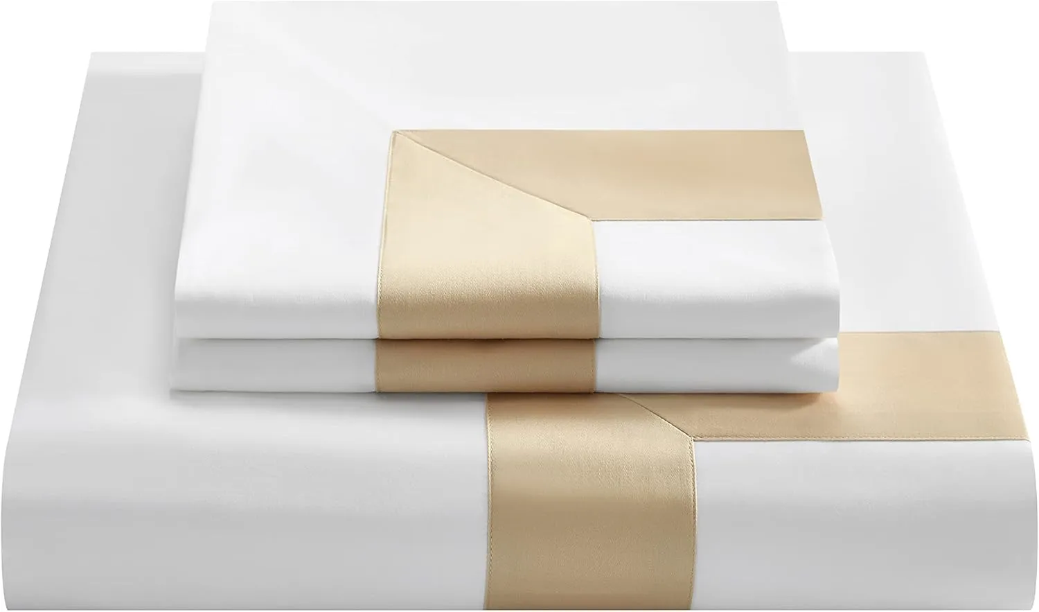Bicolore Collection Duvet Covers Set 3 Pieces Do Not Include Filling ClassIC European 100% Egyptian Cotton Sateen Luxury 400 Thread Count Frame Patchwork Manufacturing(White/Beige,King)