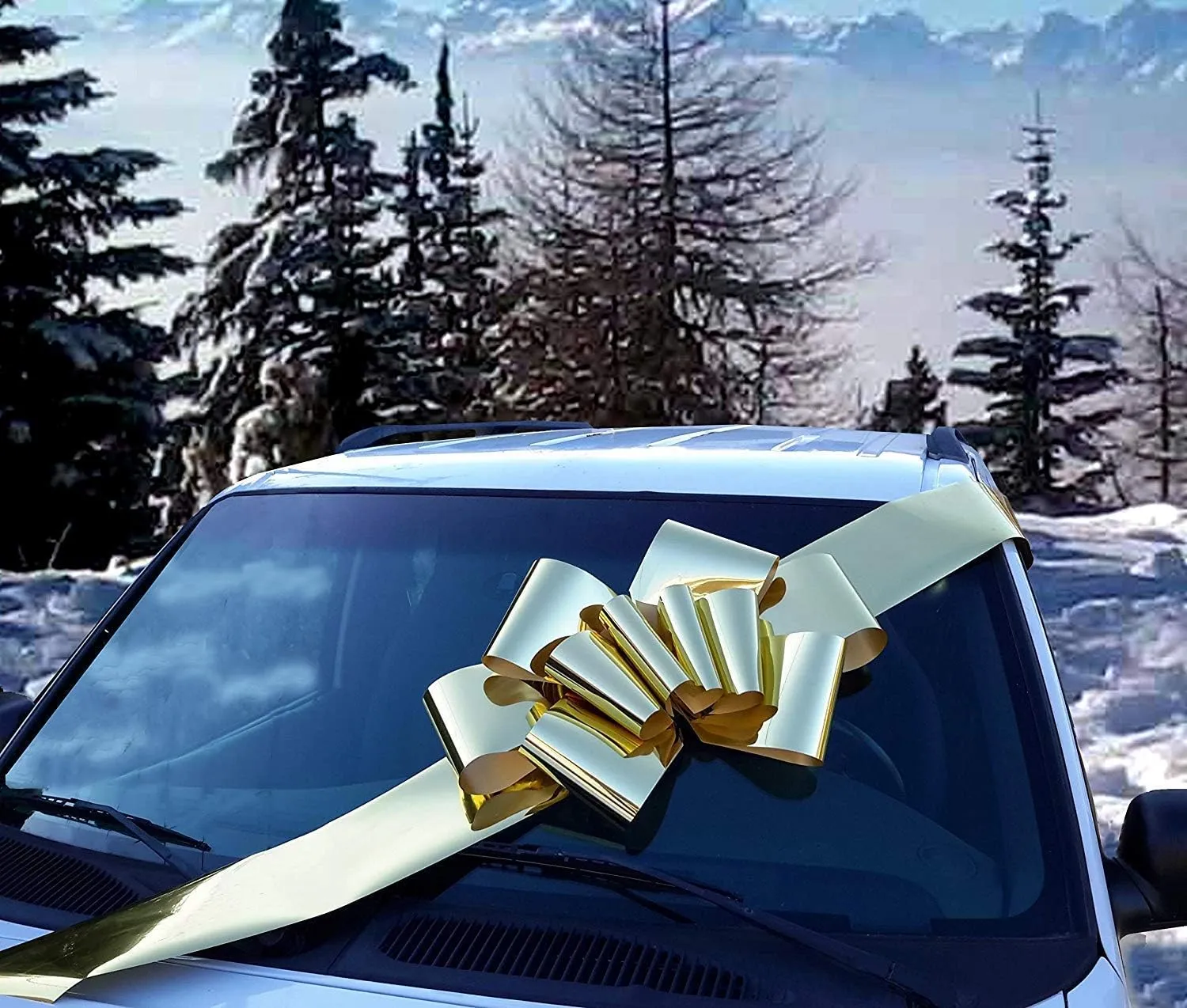 Big Metallic Gold Car Bow - 25" Wide, Large Ribbon Decoration, Fully Assembled, Mardi Gras, Birthday, Fundraiser, Party Decor, Graduation