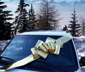 Big Metallic Gold Car Bow - 25" Wide, Large Ribbon Decoration, Fully Assembled, Mardi Gras, Birthday, Fundraiser, Party Decor, Graduation