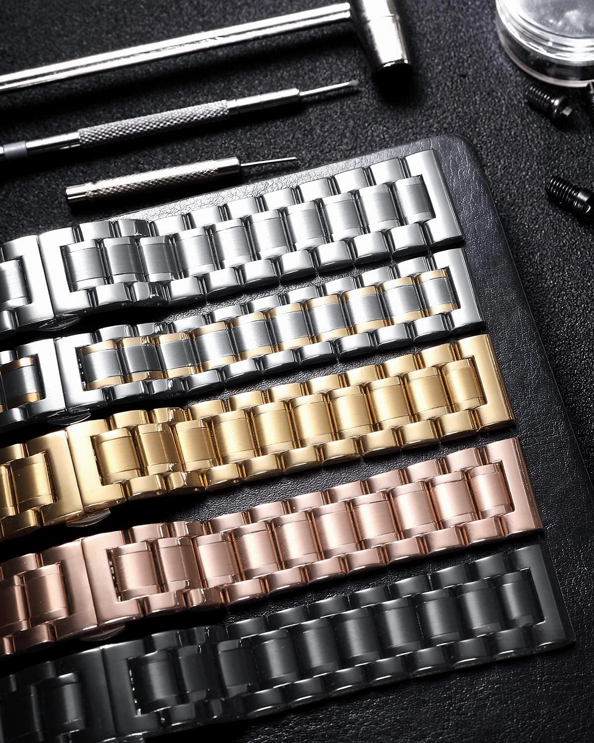 BINLUN Stainless Steel Watch Bands 12mm-24mm Universal Metal Replacement Watch Straps SmartWatch Bracelets Links Straight & Curved Ends Men Women 6 Colors(Black,14mm)