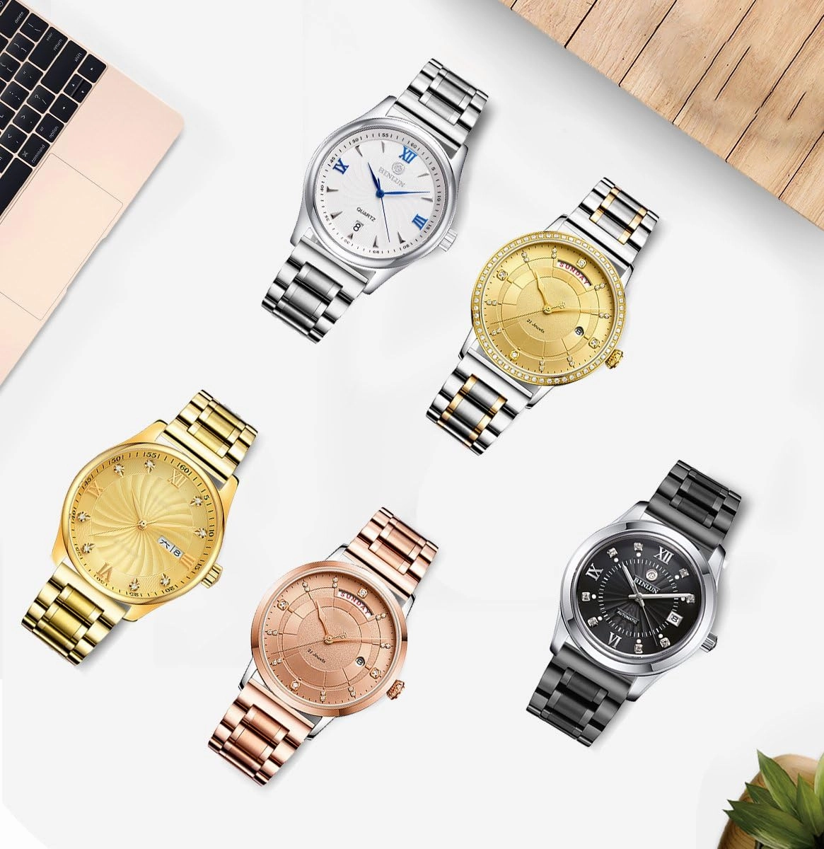 BINLUN Stainless Steel Watch Bands 12mm-24mm Universal Metal Replacement Watch Straps SmartWatch Bracelets Links Straight & Curved Ends Men Women 6 Colors(Black,14mm)
