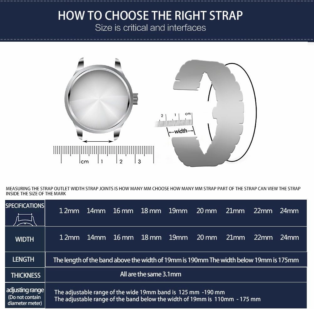 BINLUN Stainless Steel Watch Bands 12mm-24mm Universal Metal Replacement Watch Straps SmartWatch Bracelets Links Straight & Curved Ends Men Women 6 Colors(Black,14mm)
