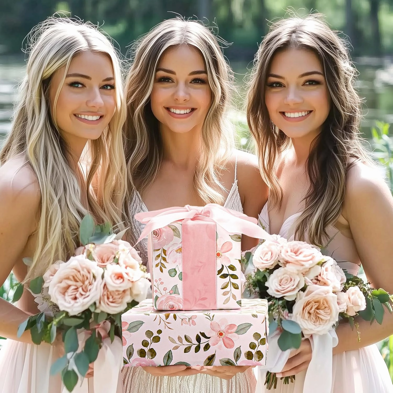 BIOBROWN Reversible Floral Wrapping Paper Roll - 17 Inches X 33 Feet (47 sq. ft. ttl.) Pink Watercolor Roses Design Flower Gift Wrap for Wedding, Bridal Shower, Mother's Day