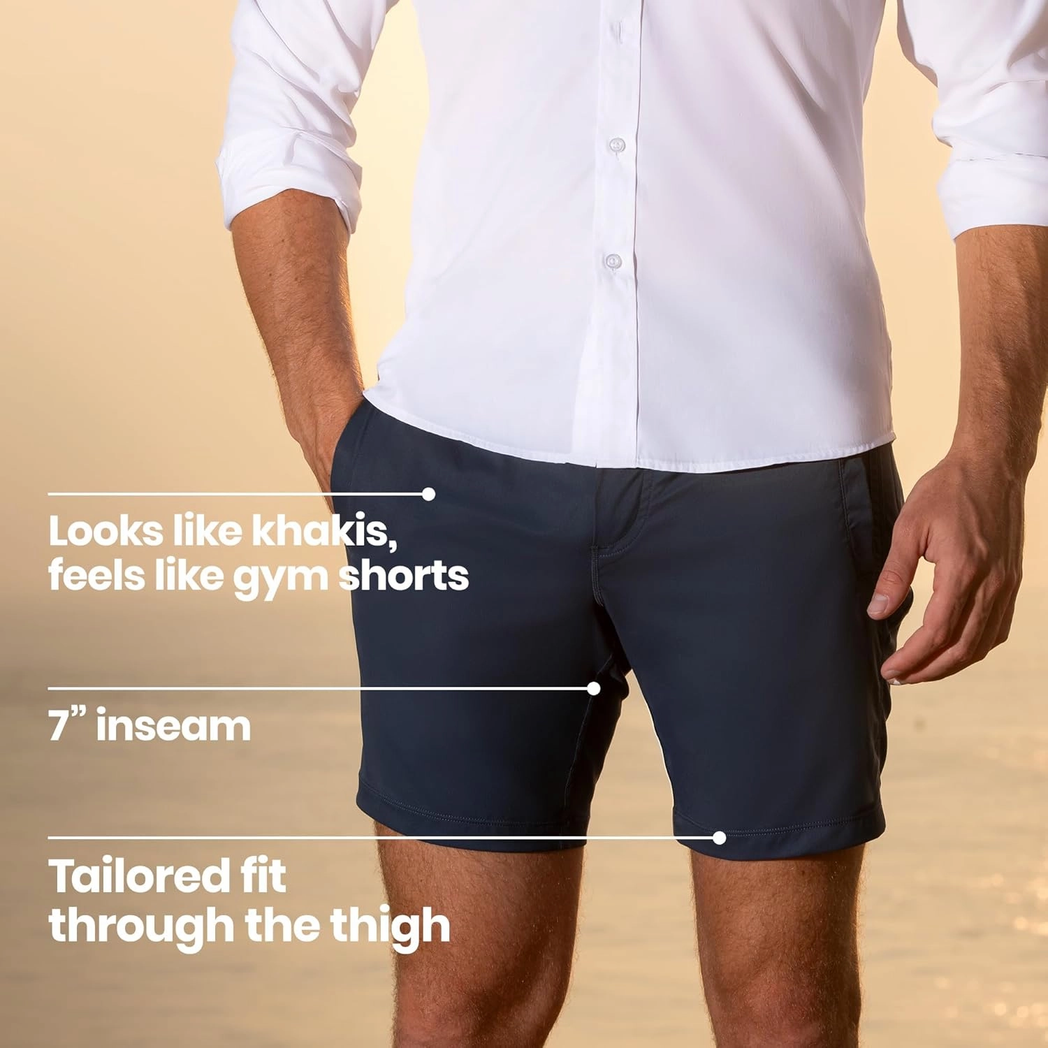 birddogs Mens Khaki Shorts – Casual, Slim Fit, Stretch Shorts with Built-in Liner for Comfort – Regular Length, 7” Inseam