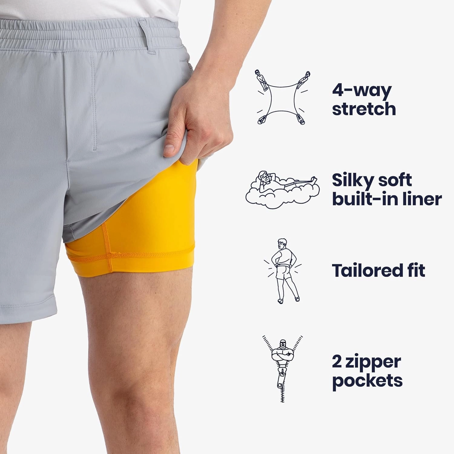 birddogs Mens Khaki Shorts – Casual, Slim Fit, Stretch Shorts with Built-in Liner for Comfort – Regular Length, 7” Inseam