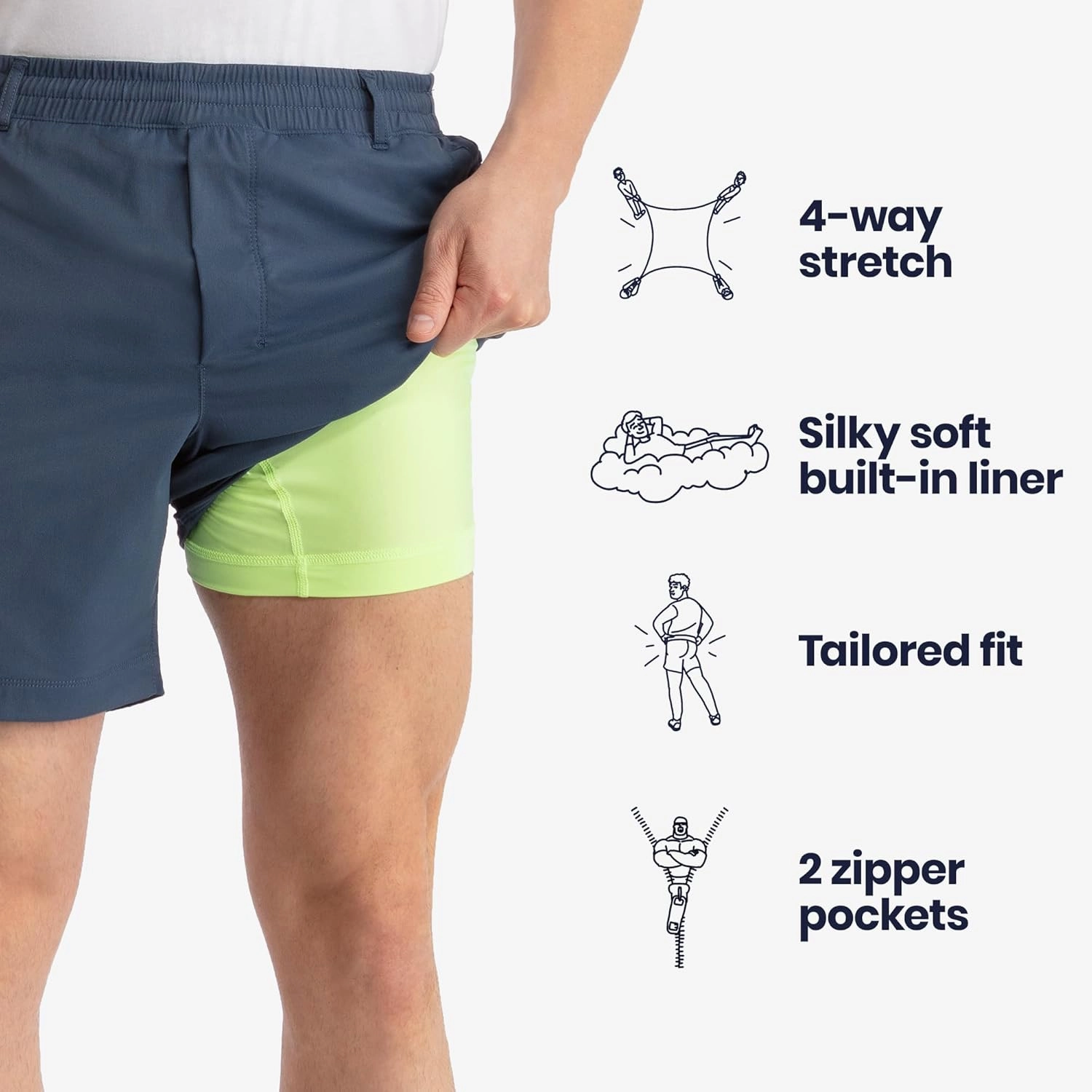 birddogs Mens Khaki Shorts – Casual, Slim Fit, Stretch Shorts with Built-in Liner for Comfort – Regular Length, 7” Inseam