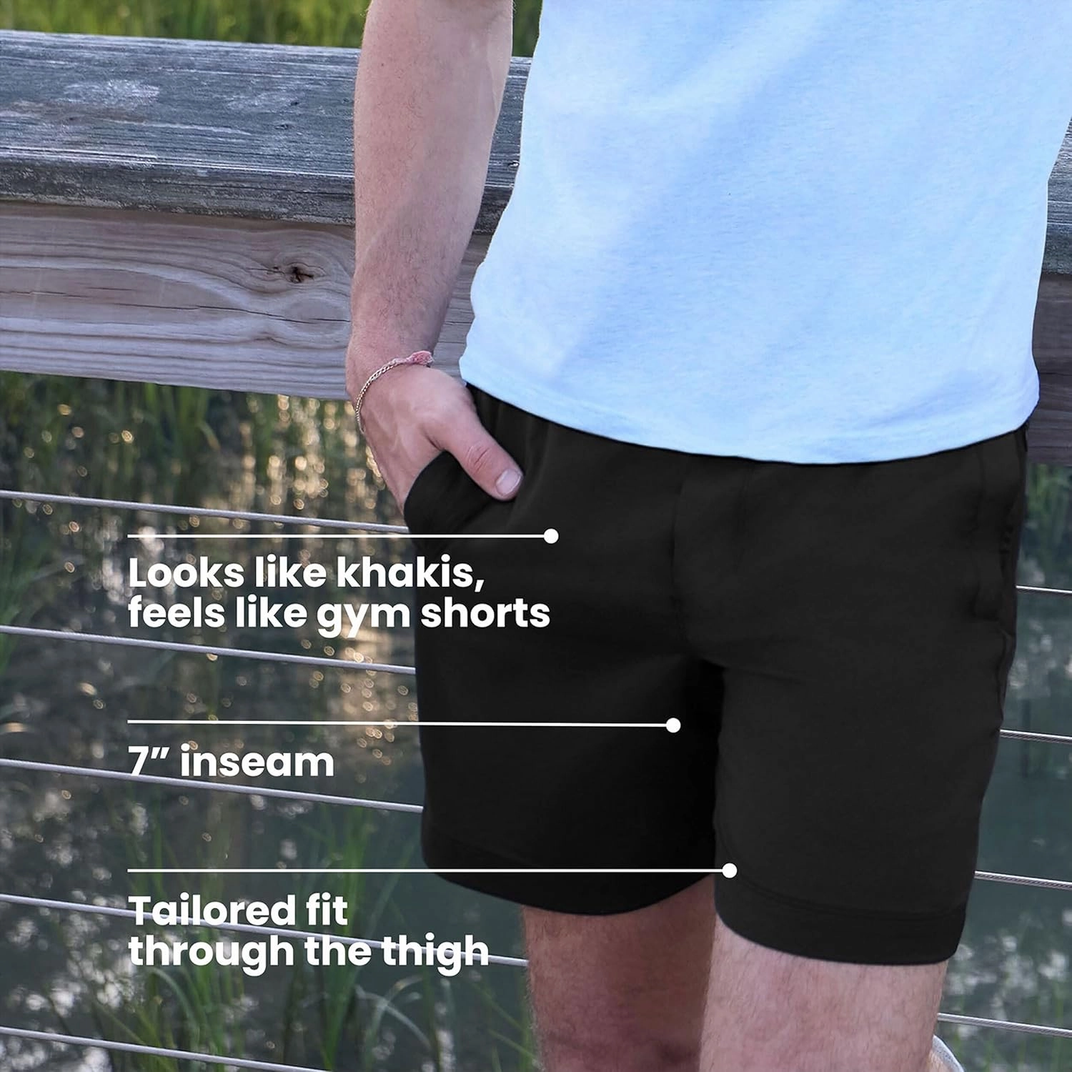 birddogs Mens Khaki Shorts – Casual, Slim Fit, Stretch Shorts with Built-in Liner for Comfort – Regular Length, 7” Inseam