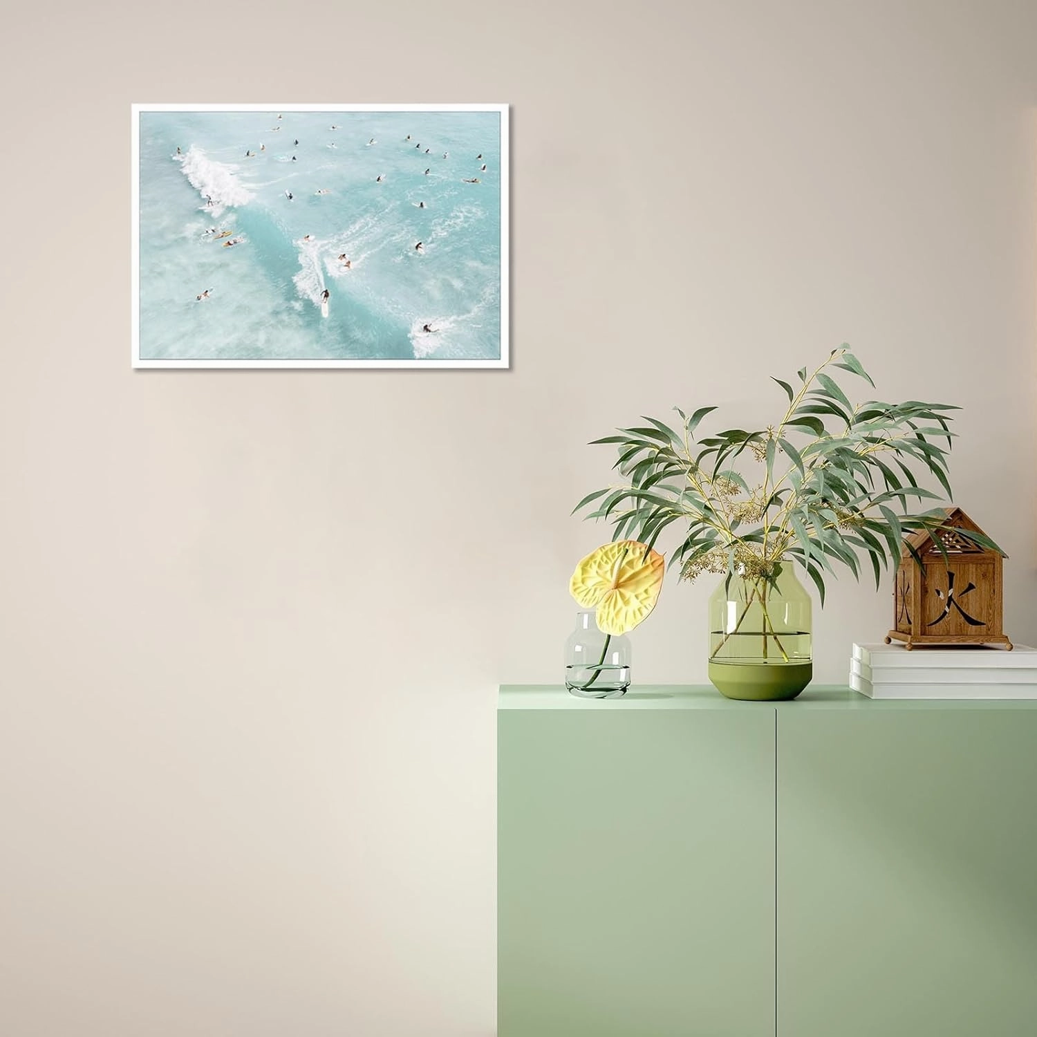 Bittiler Clear Turquoise Beaches Surfing Posters Summer Beach Multiplayer Vacation Wall Art Beautiful Waves Seascape Prints Painting For Home Bedroom Dorm Wall Decor 24x36 Unframed