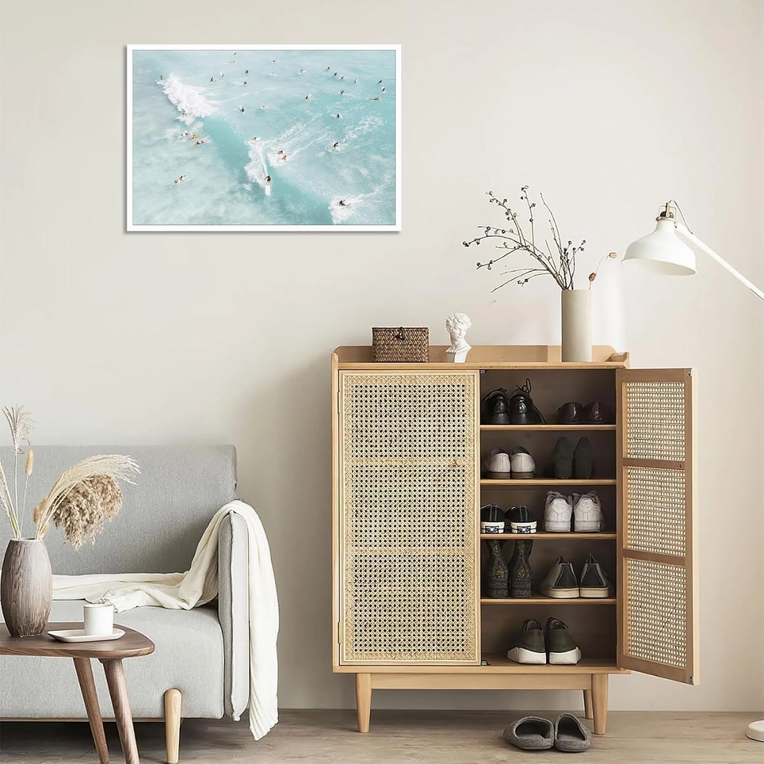 Bittiler Clear Turquoise Beaches Surfing Posters Summer Beach Multiplayer Vacation Wall Art Beautiful Waves Seascape Prints Painting For Home Bedroom Dorm Wall Decor 24x36 Unframed