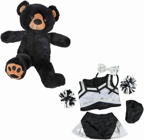 Black Bear Stuffed Animal 16 Inch Plush Cheer Bear with Metallic Silver & Black Cheerleader Outfit – Soft Teddy Bear for Kids, Sports Fans & Cheerleading Gifts