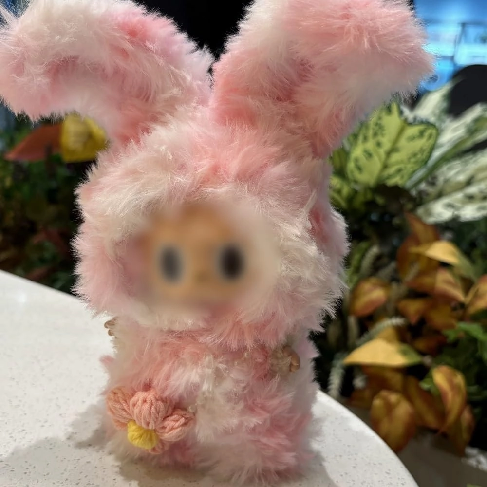 Black Dragon/Pink/White/Blue Dinosaur Brown Bear Fursuit Clothes for Labubu (NO Doll) for Macaron for Big into Energy,Handmade Clothes Set for Labubu of Monsters V1/V2/V3 (Pink Bunny)