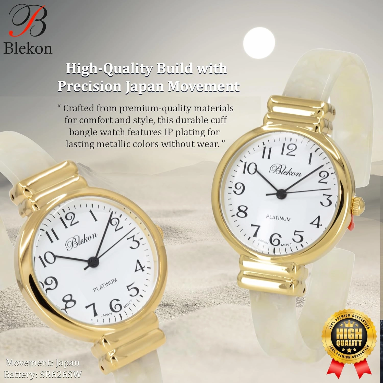 Blekon Collections Women's Round, Oval, Rectangle Case Shapes Acrylic Tortoise Shell Color Design Cuff Bangle Watch
