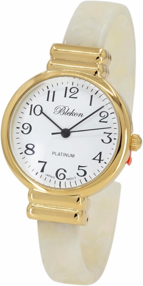 Blekon Collections Women's Round, Oval, Rectangle Case Shapes Acrylic Tortoise Shell Color Design Cuff Bangle Watch