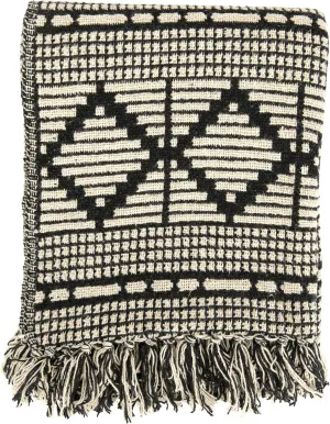 Bloomingville Soft Recycled Cotton Blend Throw with Diamond Pattern, Black and Beige