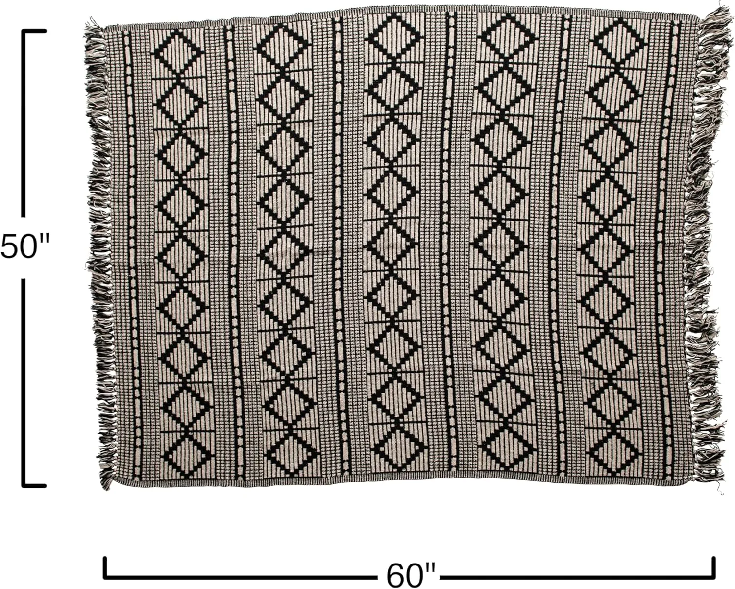 Bloomingville Soft Recycled Cotton Blend Throw with Diamond Pattern, Black and Beige
