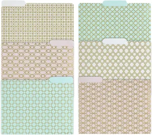 Blu Monaco Decorative File Folders, 1/3 Cut Tabs, Pink Aqua Cream with Gold Foil Design, Letter Size, Set of 12, 3 Each of 4 Patterns