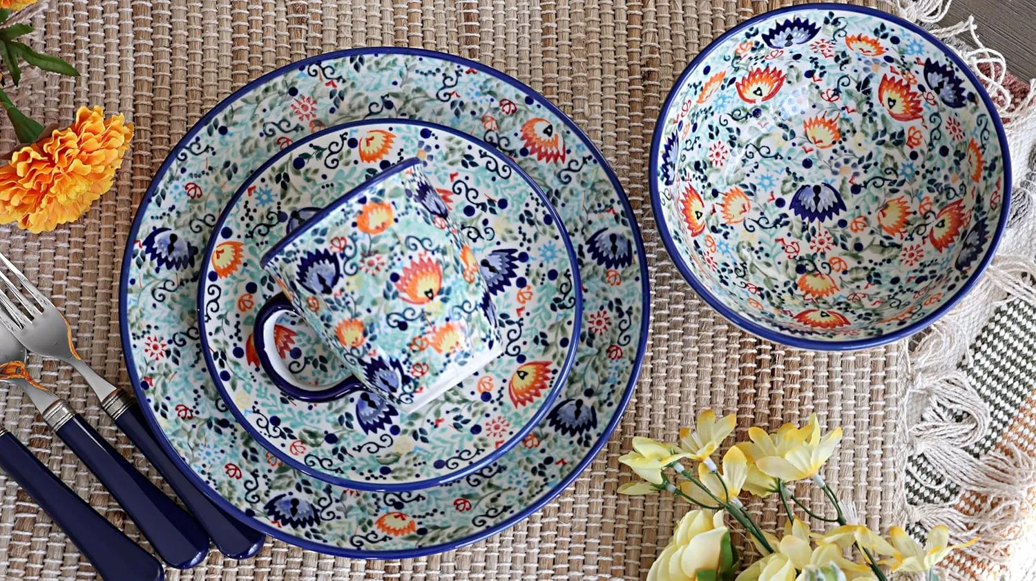 Blue Rose Polish Pottery Desert Oasis 4 Piece Place Setting - Service for 1