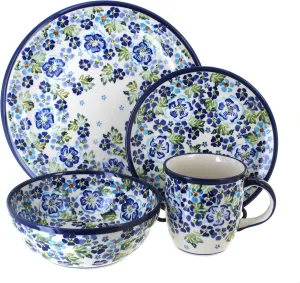 Blue Rose Polish Pottery Vintage Violet 16 PC Dinnerware Set