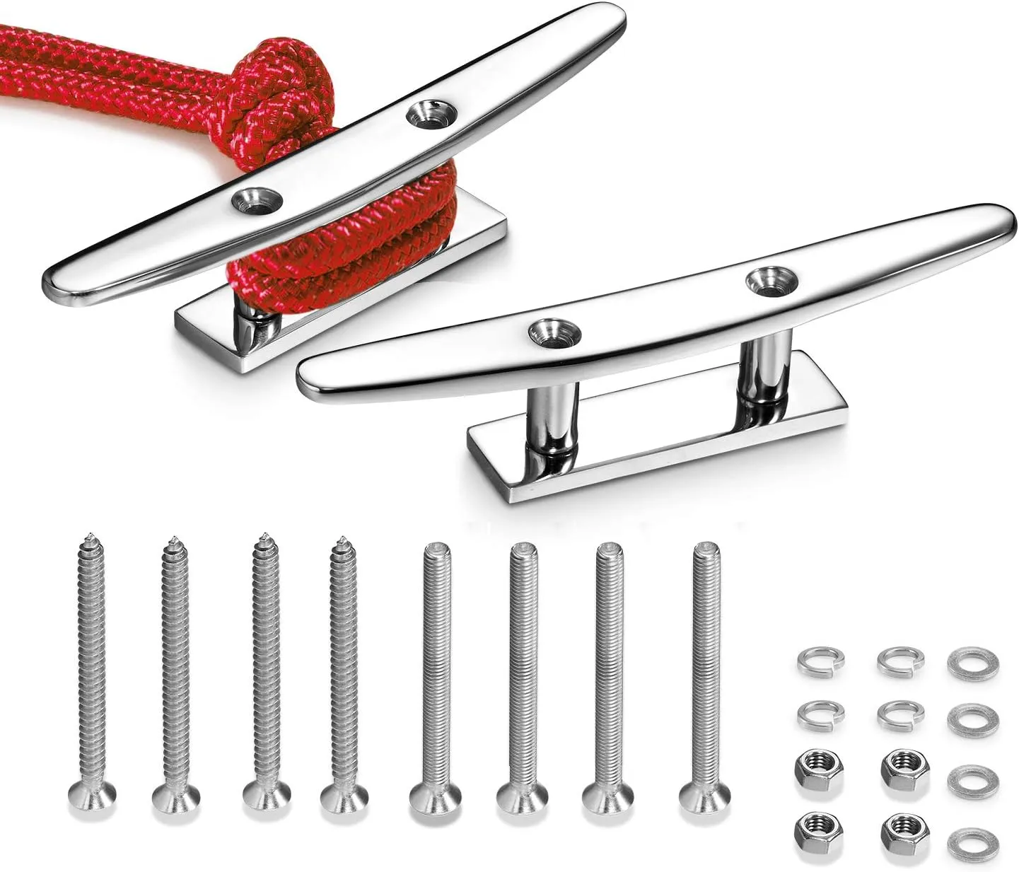 Boat Cleat 4 Inch Open Base 2 Pcs, Small Dock Cleat, Heavy Duty 316 Stainless Steel, Curtain Tie, Hook, Include Installation Screws