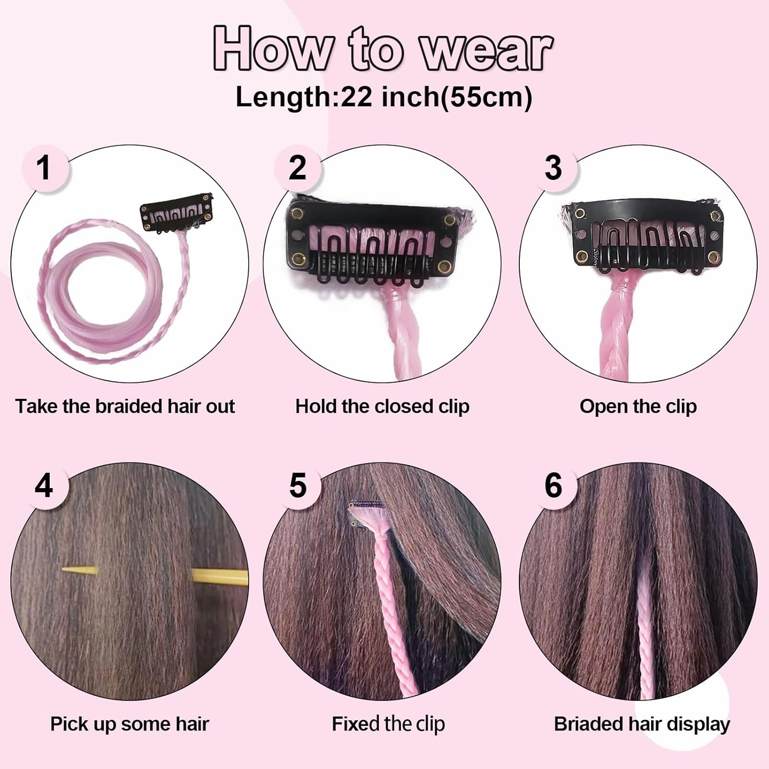 Bohoo Braids 5 Pack Clip in Hair Extensions - 22" Curly Ends - Boho Style Box Braids - Synthetic Pink Natural Soft Hair