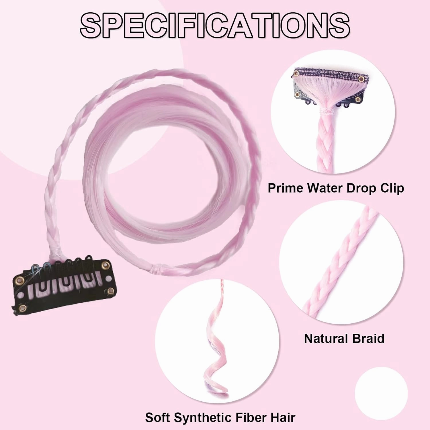 Bohoo Braids 5 Pack Clip in Hair Extensions - 22" Curly Ends - Boho Style Box Braids - Synthetic Pink Natural Soft Hair