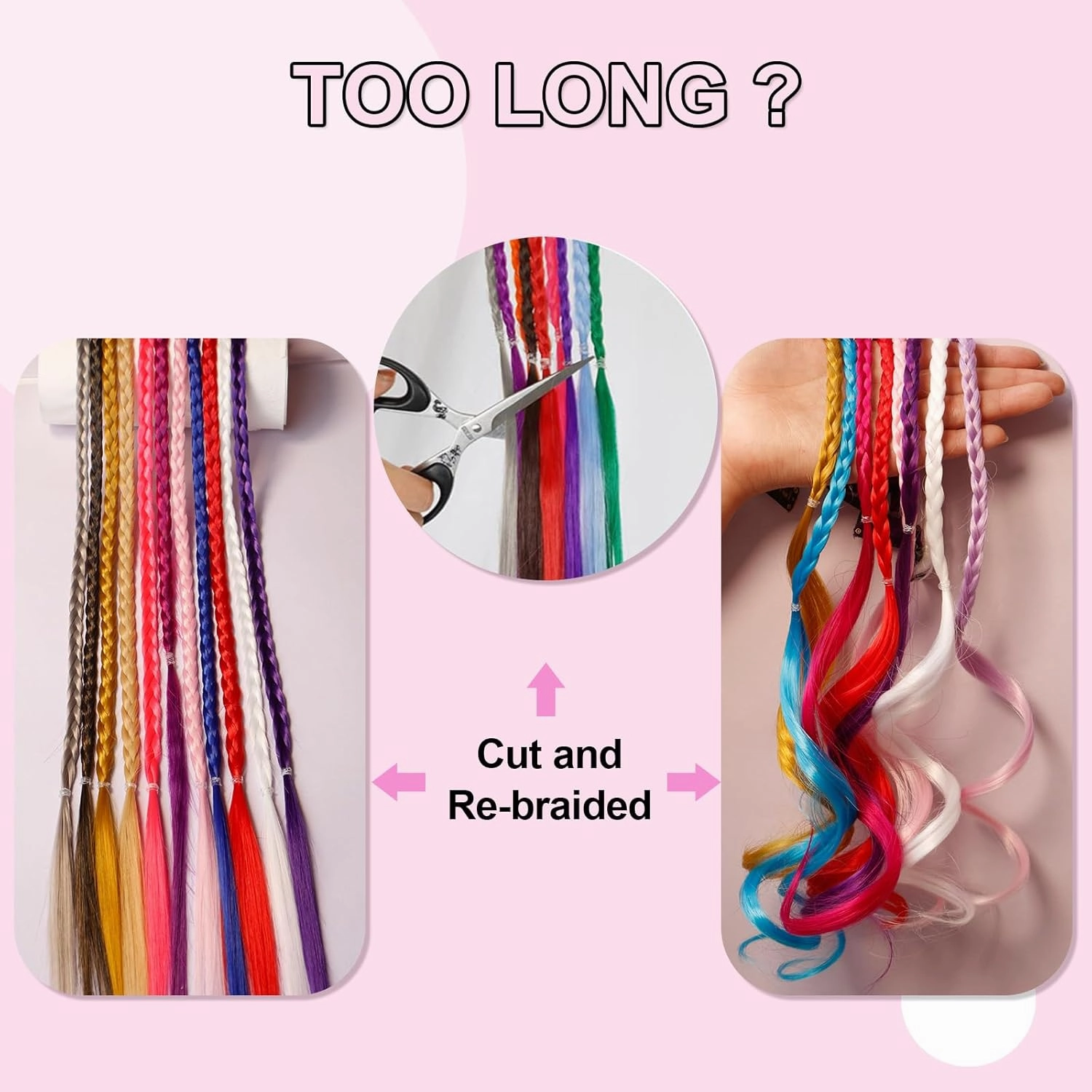 Bohoo Braids 5 Pack Clip in Hair Extensions - 22" Curly Ends - Boho Style Box Braids - Synthetic Pink Natural Soft Hair