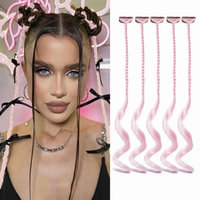Bohoo Braids 5 Pack Clip in Hair Extensions - 22" Curly Ends - Boho Style Box Braids - Synthetic Pink Natural Soft Hair