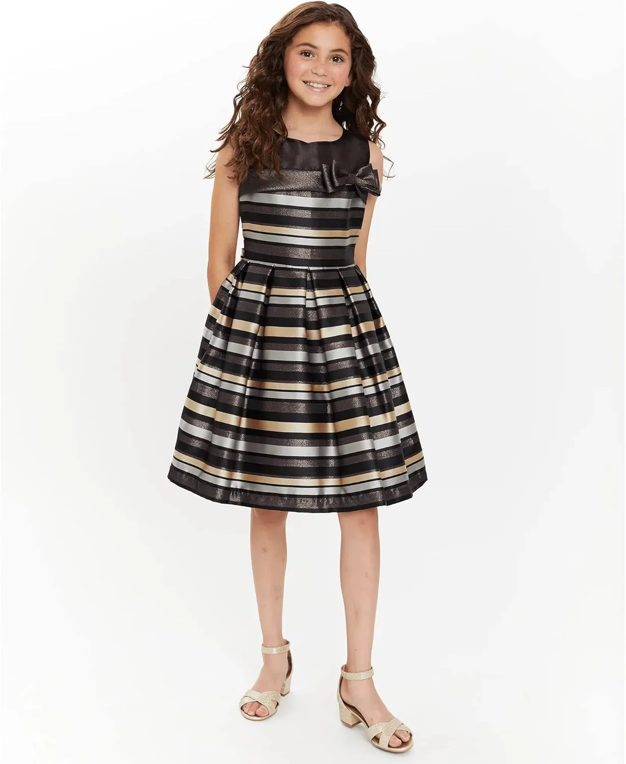 Bonnie Jean Girls 4-16 Metallic Stripe Jacquard Christmas Dress
