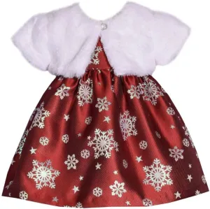 Bonnie Jean Girl's Christmas Holiday Dress - Red Dress with White Faux Fur Jacket for Baby Toddler and Little Girls