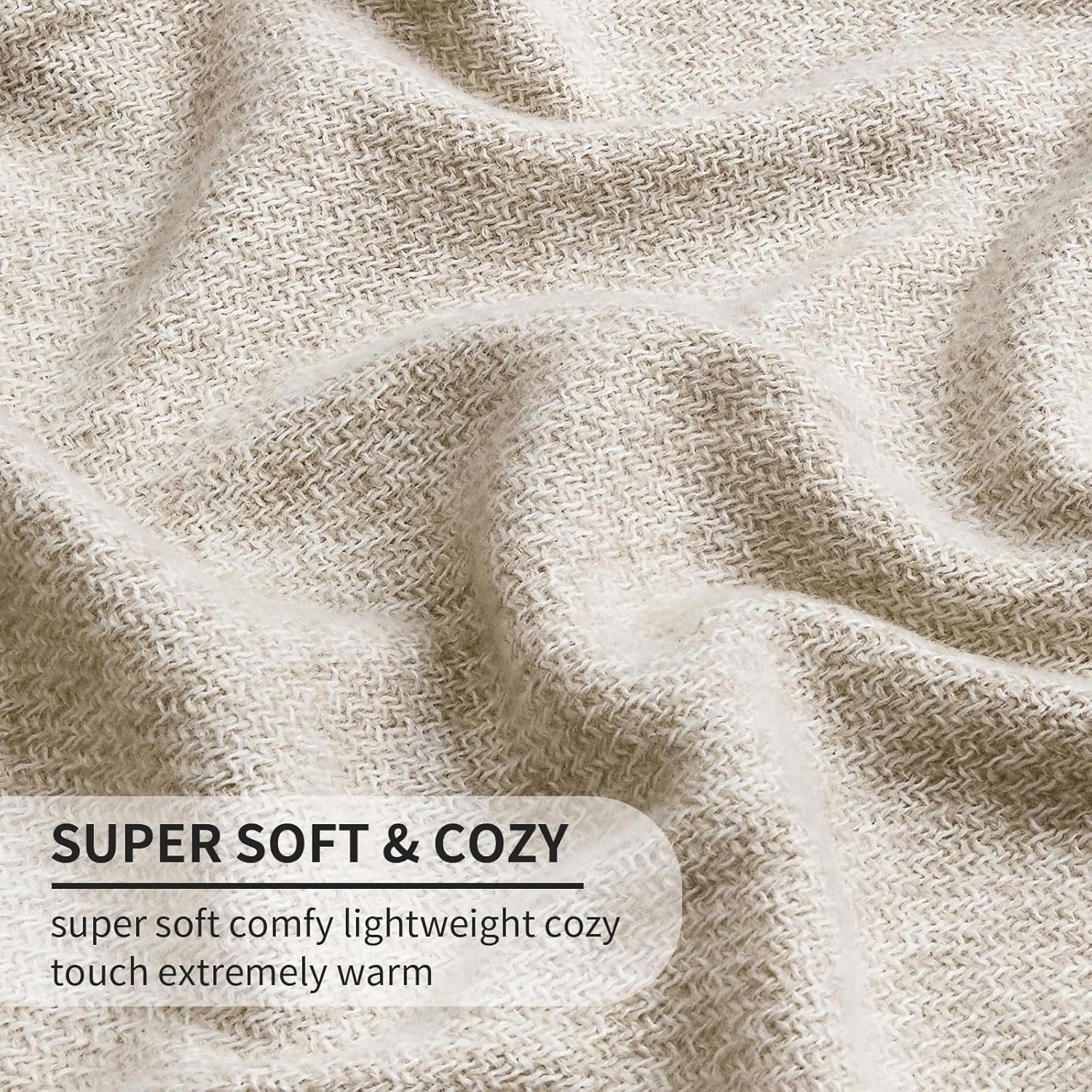 BOURINA Faux Cashmere Fringe Throw Blanket Decorative Lightweight Throw Soft Cozy for Bed or Sofa Outdoor Blanket, 50x70 Inches Beige