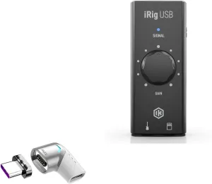 BoxWave Adapter Compatible with IK Multimedia iRig USB - MagnetoSnap PD Angle Adapter, Magnetic Charging Connector Device Saver - Metallic Silver