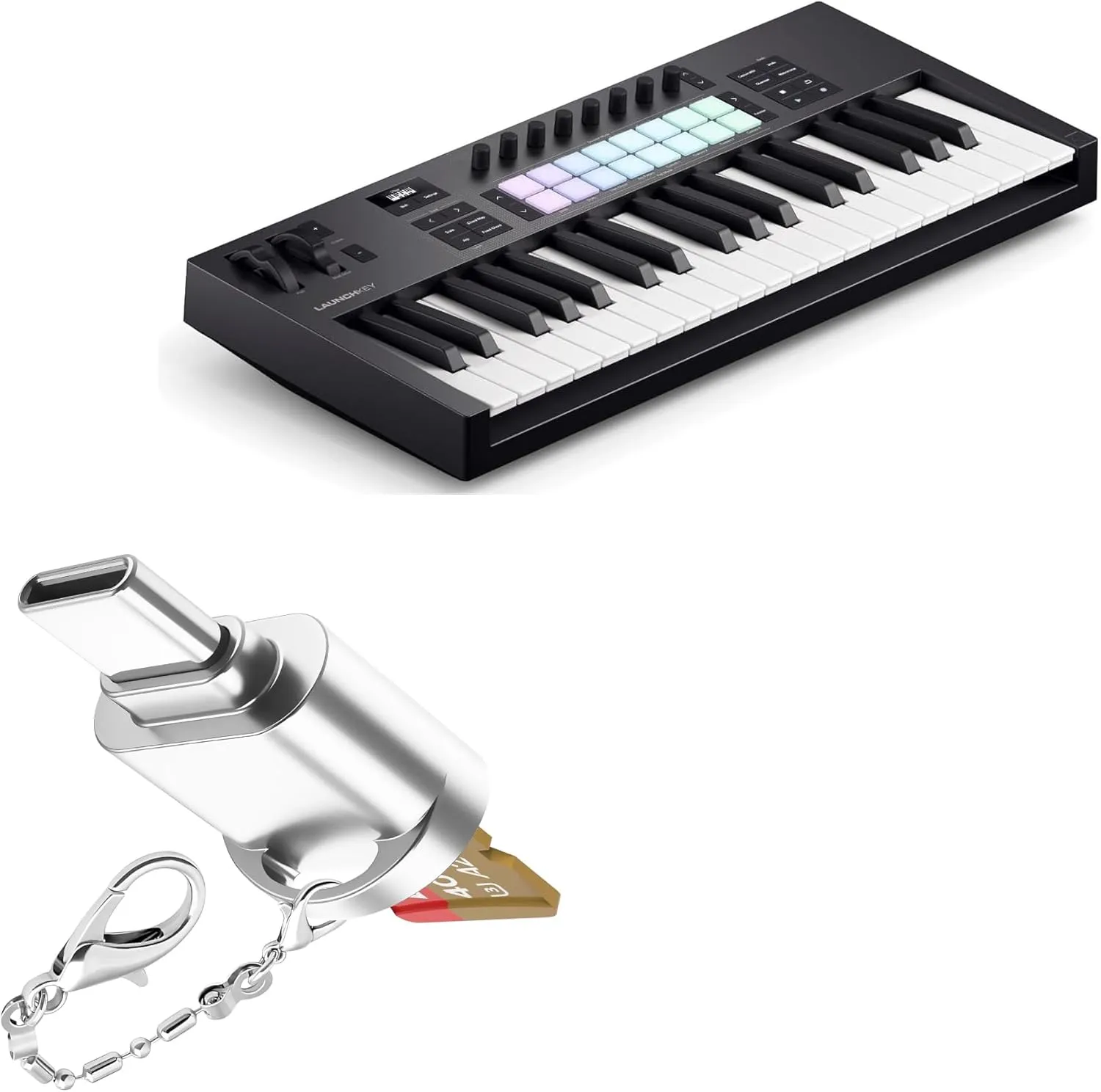 BoxWave Adapter Compatible with Novation Launchkey 37 MK4 - Micro SD Card miniReader, USB Type-C OTG Reader USB3.0 Adapter Keychain - Metallic Silver