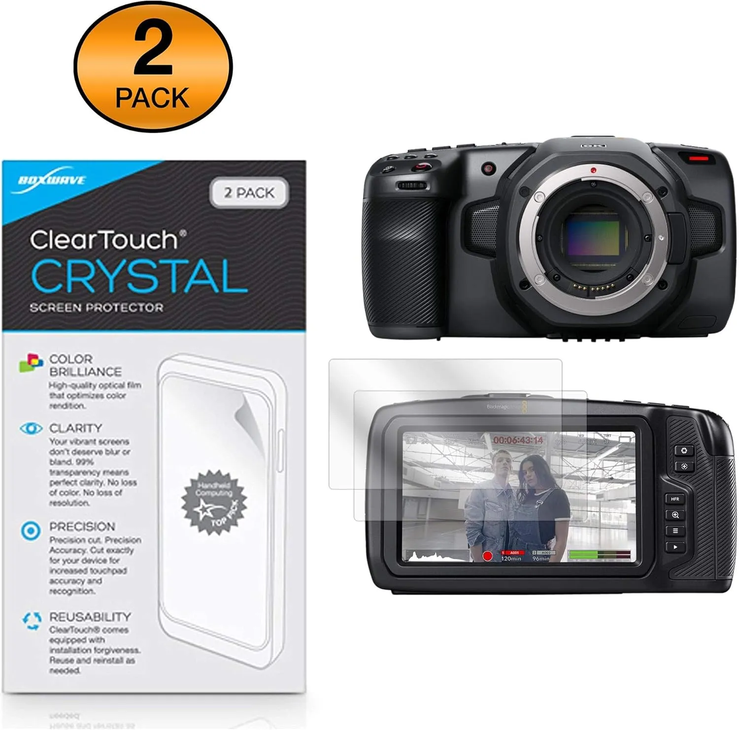 BoxWave Screen Protector Compatible with Blackmagic Pocket Cinema Camera 6K - ClearTouch Crystal (2-Pack), HD Film Skin - Shields from Scratches