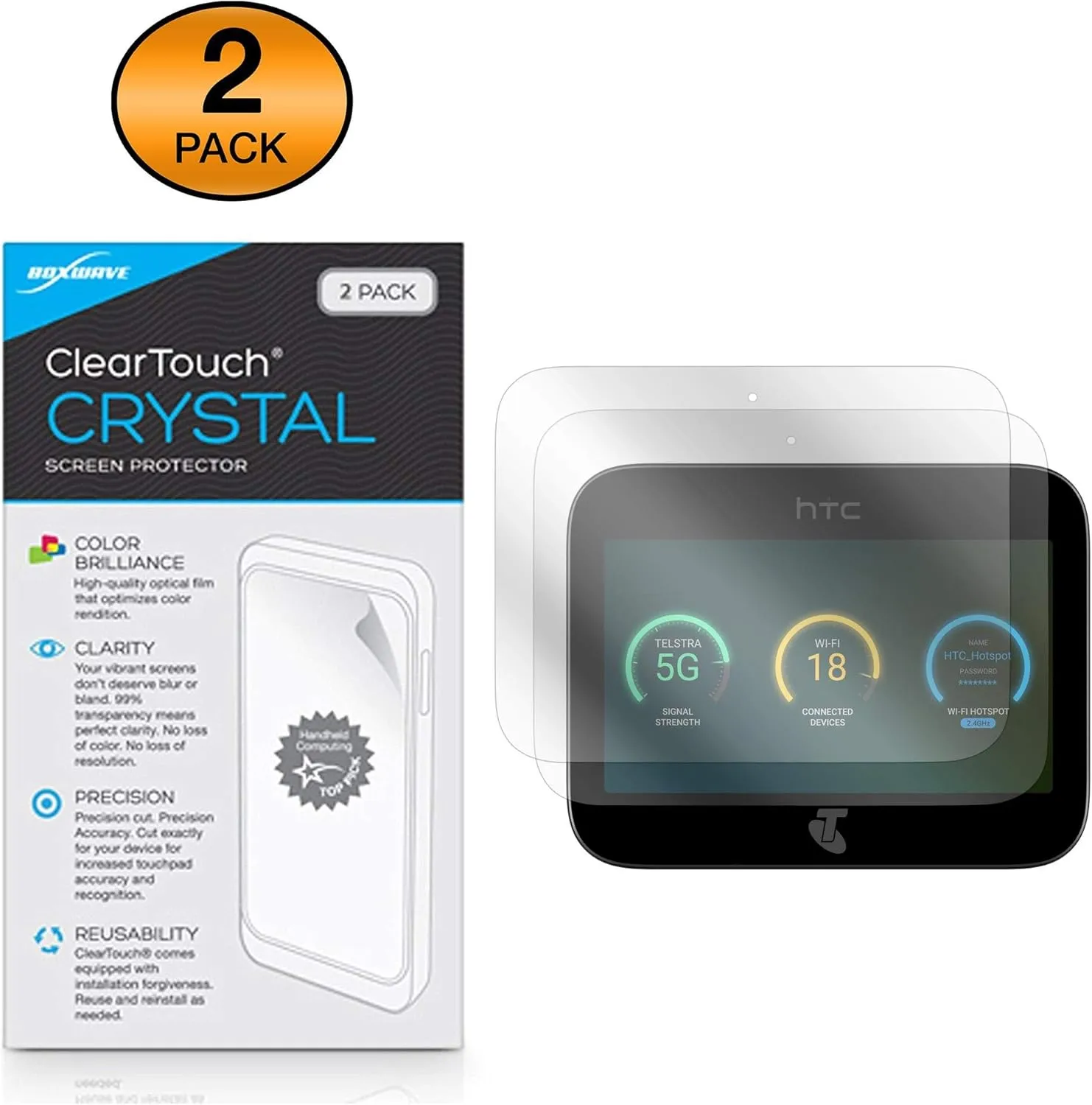 BoxWave Screen Protector Compatible with HTC 5G Hub - ClearTouch Crystal (2-Pack), HD Film Skin - Shields from Scratches for HTC 5G Hub
