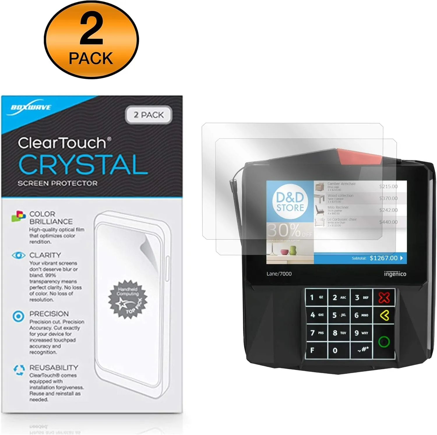 BoxWave Screen Protector Compatible with Ingenico Lane 7000 - ClearTouch Crystal (2-Pack), HD Film Skin - Shields from Scratches for Ingenico Lane 7000