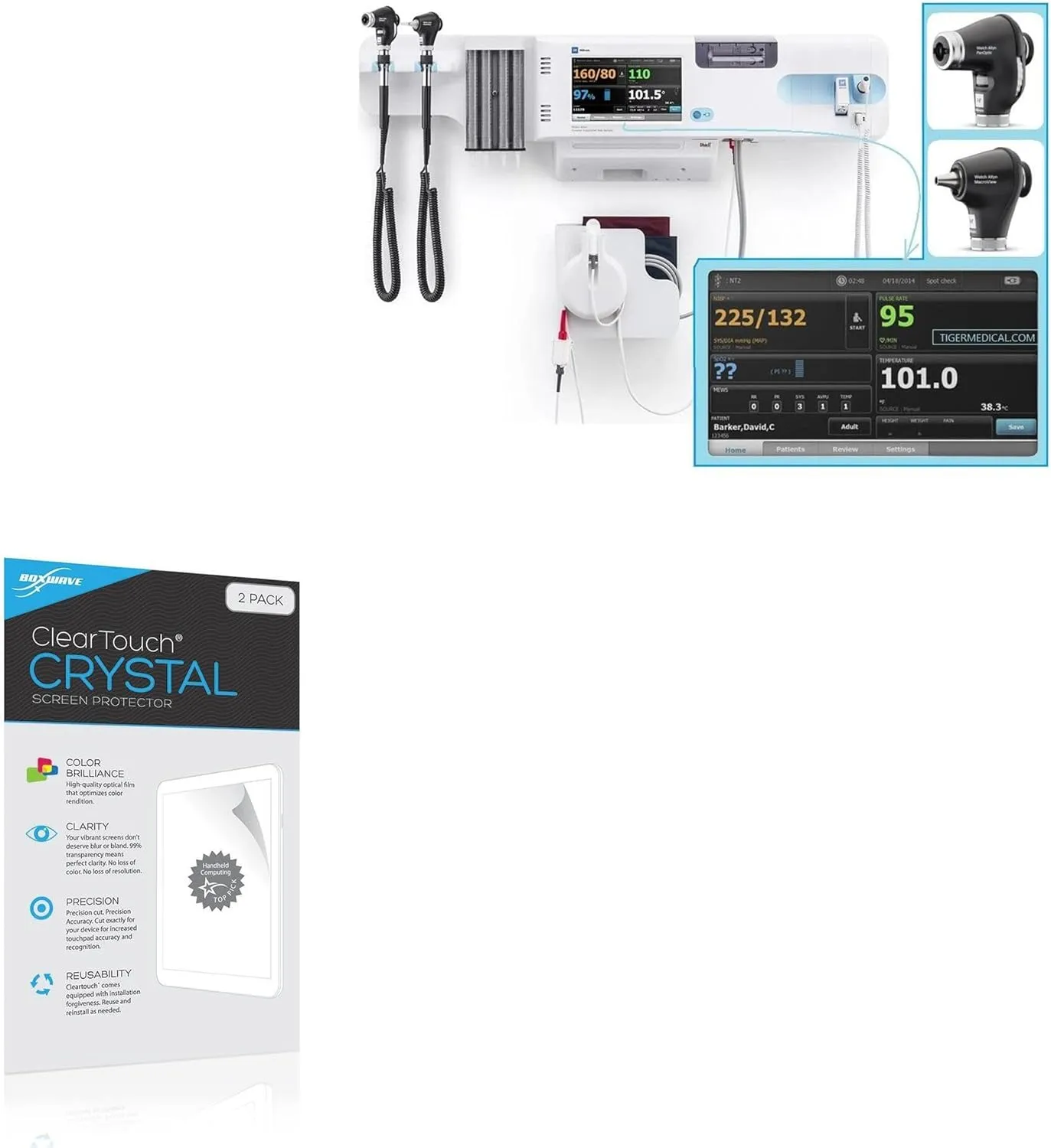 BoxWave Screen Protector Compatible with Welch Allyn Connex Integrated Wall System - ClearTouch Crystal (2-Pack), HD Film Skin - Shields from Scratches