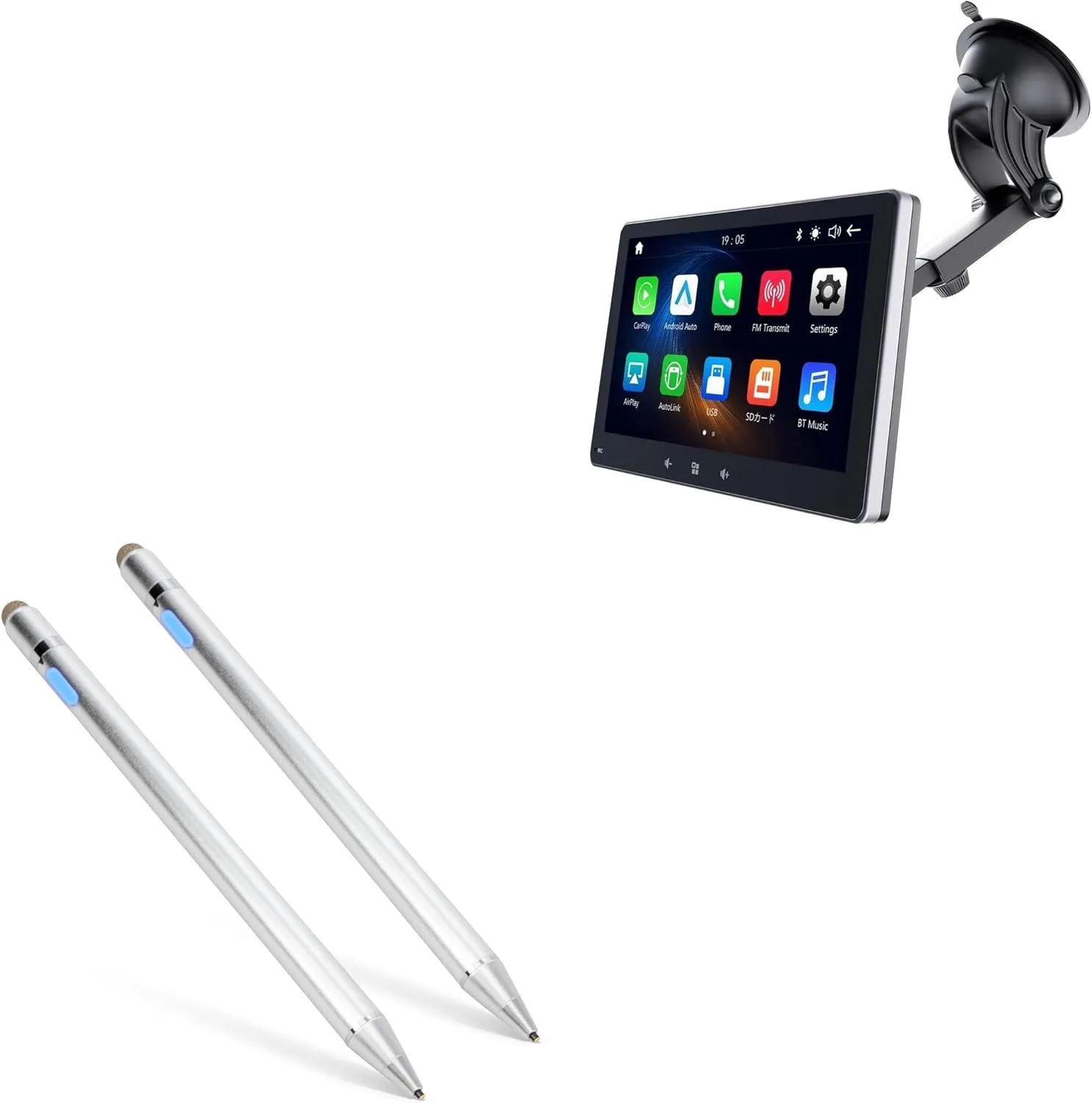 BoxWave Stylus Pen Compatible with Eonon E20S - AccuPoint Active Stylus (2-Pack), Electronic Stylus with Ultra Fine Tip - Metallic Silver