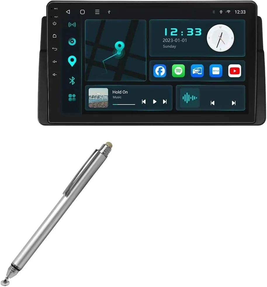 BoxWave Stylus Pen Compatible with Eonon Q50PRO - DualTip Capacitive Stylus, Fiber Tip Disc Tip Capacitive Stylus Pen - Metallic Silver