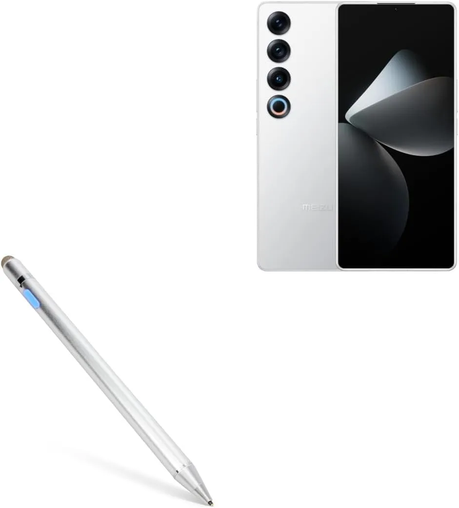 BoxWave Stylus Pen Compatible with Meizu 21 Pro - AccuPoint Active Stylus, Electronic Stylus with Ultra Fine Tip - Metallic Silver