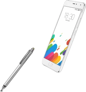 BoxWave Stylus Pen Compatible with Meizu Blue Charm Metal - DualTip Capacitive Stylus, Fiber Tip Disc Tip Capacitive Stylus Pen - Metallic Silver