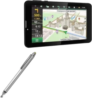 BoxWave Stylus Pen Compatible with Prestigio GeoVision 7790 Navitel - DualTip Capacitive Stylus, Fiber Tip Disc Tip Capacitive Stylus Pen - Metallic Silver