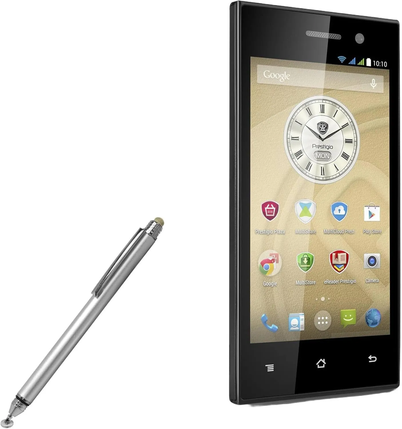 BoxWave Stylus Pen Compatible with Prestigio Muze A3 - DualTip Capacitive Stylus, Fiber Tip Disc Tip Capacitive Stylus Pen - Metallic Silver