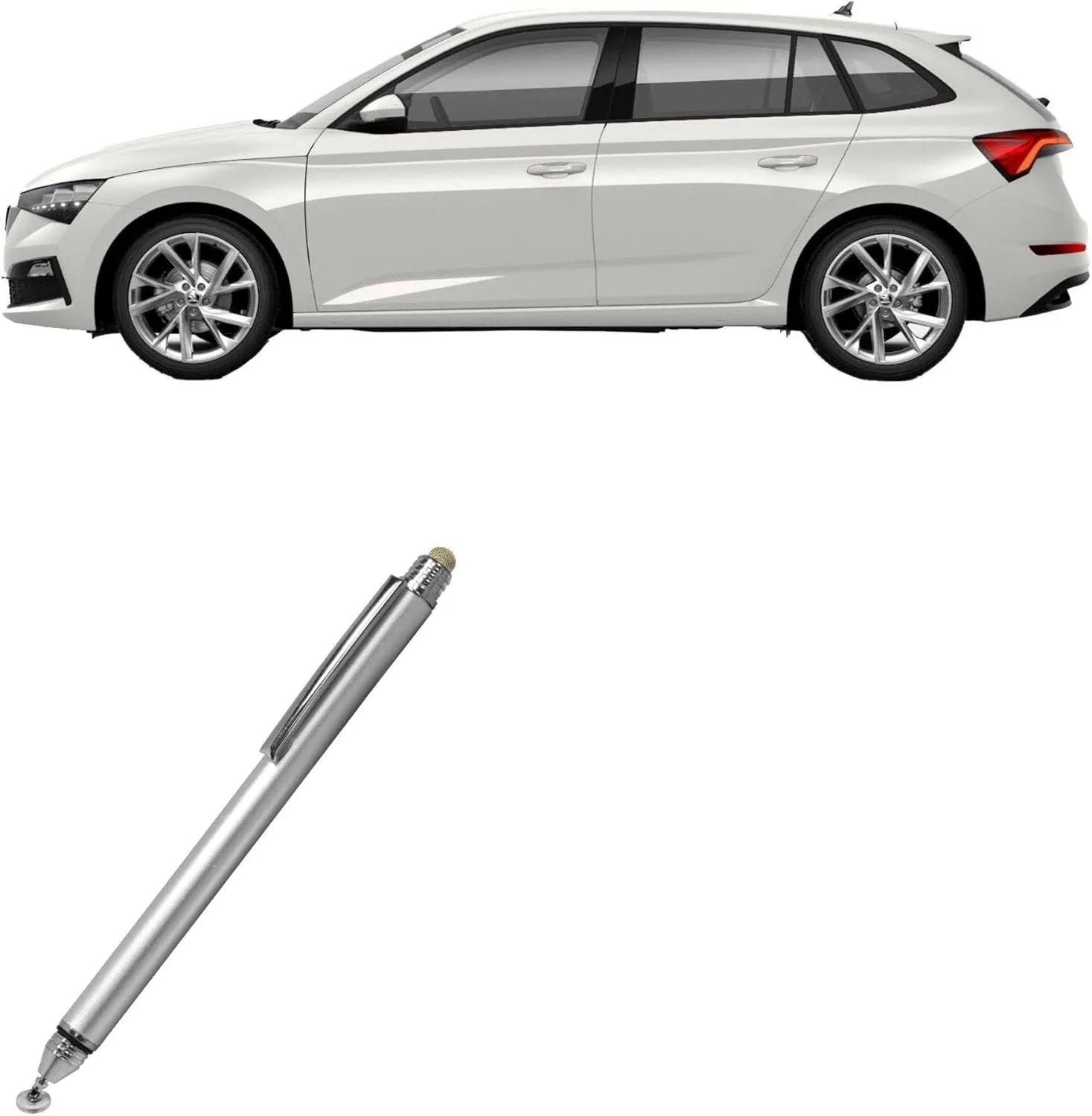 BoxWave Stylus Pen Compatible with Skoda 2023 Scala Display (9.2 in) - DualTip Capacitive Stylus, Fiber Tip Disc Tip Capacitive Stylus Pen - Metallic Silver