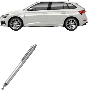 BoxWave Stylus Pen Compatible with Skoda 2023 Scala Display (9.2 in) - DualTip Capacitive Stylus, Fiber Tip Disc Tip Capacitive Stylus Pen - Metallic Silver