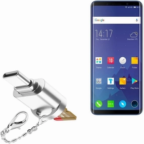 BoxWave Adapter Compatible with Elephone U - Micro SD Card miniReader, USB Type-C OTG Reader USB3.0 Adapter Keychain - Metallic Silver