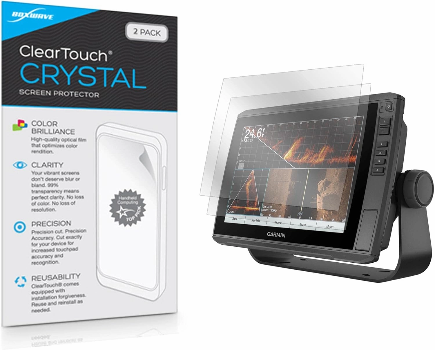 BoxWave Screen Protector Compatible with Garmin echoMAP Ultra 106sv - ClearTouch Crystal (2-Pack), HD Film Skin - Shields from Scratches