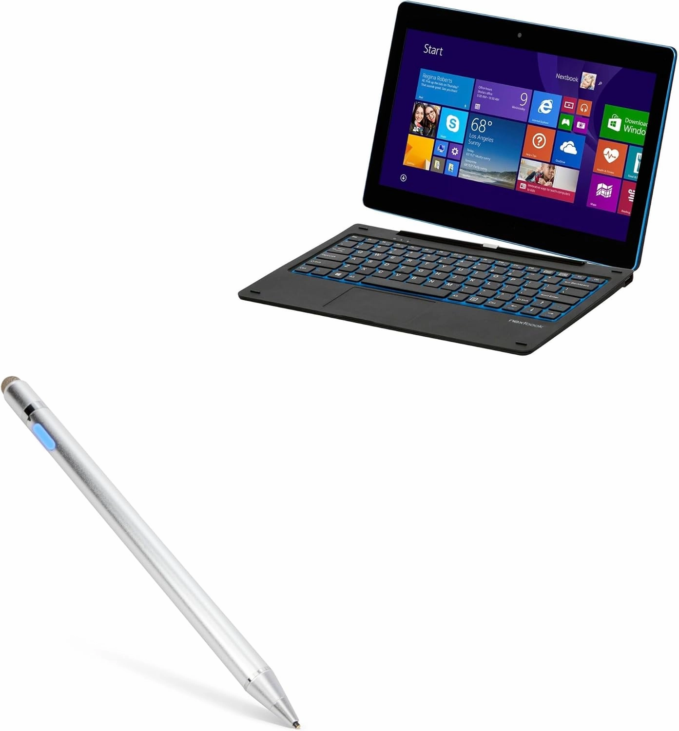 BoxWave Stylus Pen Compatible with E Fun Nextbook Flexx 11 - AccuPoint Active Stylus, Electronic Stylus with Ultra Fine Tip - Metallic Silver