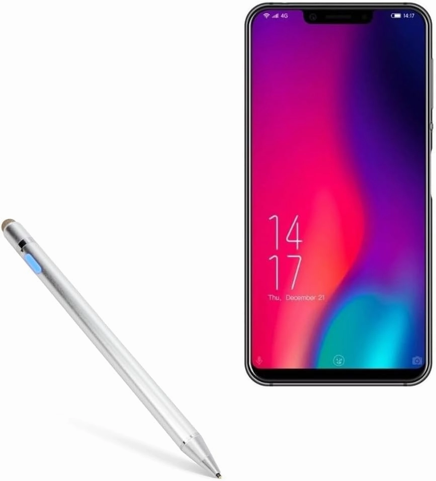BoxWave Stylus Pen Compatible with Elephone A4 Pro - AccuPoint Active Stylus, Electronic Stylus with Ultra Fine Tip - Metallic Silver