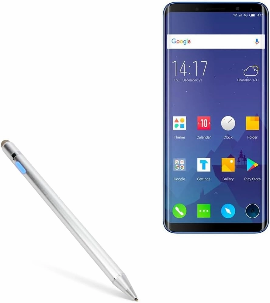 BoxWave Stylus Pen Compatible with Elephone U Pro - AccuPoint Active Stylus, Electronic Stylus with Ultra Fine Tip - Metallic Silver